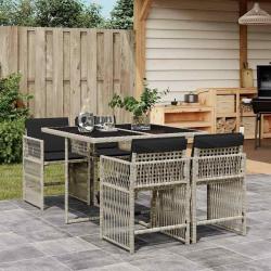Ensemble &agrave; manger de jardin et coussins 5 pcs gris clair rotin