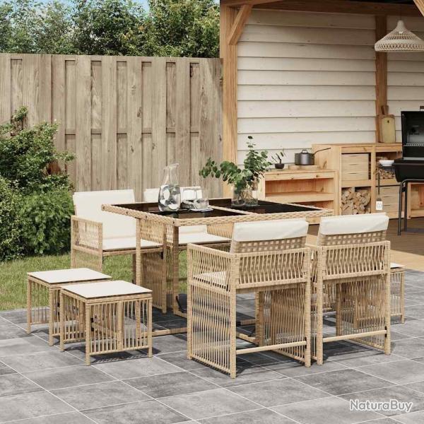 Ensemble � manger de jardin et coussins 9 pcs beige Poly rotin