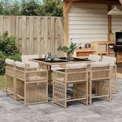 Ensemble &agrave; manger de jardin et coussins 9 pcs beige Poly rotin
