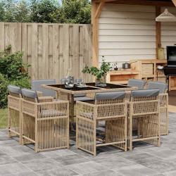 Ensemble &agrave; manger de jardin et coussins 9 pcs m&eacute;lange beige