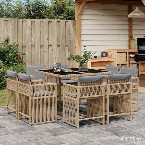 Ensemble � manger de jardin et coussins 9 pcs m�lange beige