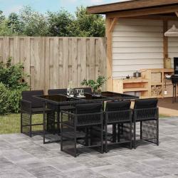 Ensemble &agrave; manger de jardin coussins 7pcs Noir R&eacute;sine tress&eacute;e