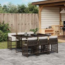 Ensemble &agrave; manger de jardin et coussins 7 pcs marron rotin