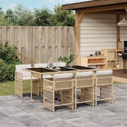 Ensemble &agrave; manger de jardin et coussins 7 pcs beige poly rotin