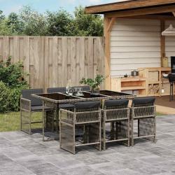Ensemble &agrave; manger de jardin et coussins 7 pcs gris rotin