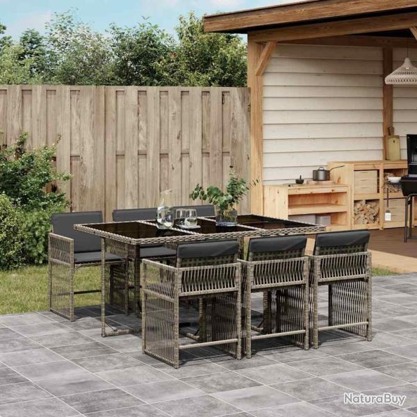 Ensemble � manger de jardin et coussins 7 pcs gris rotin