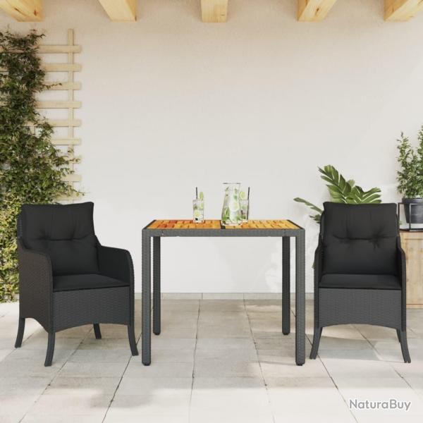 Ensemble � manger de jardin avec coussins 3 pcs Noir