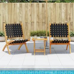 Chaises pliables de jardin lot de 2 avec table noir bois massif