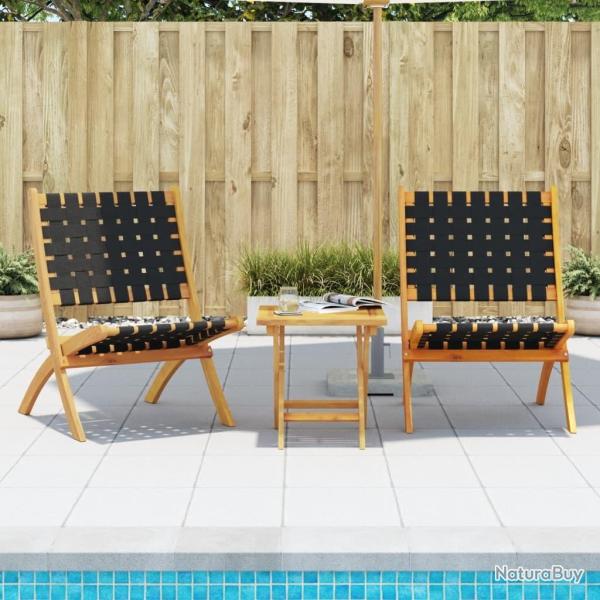 Chaises pliables de jardin lot de 2 avec table noir bois massif