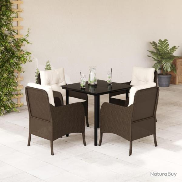 Ensemble � manger de jardin 5 pcs et coussins marron poly rotin