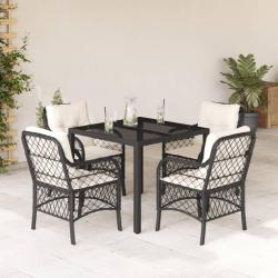 Ensemble &agrave; manger de jardin coussins 5pcs Noir R&eacute;sine tress&eacute;e