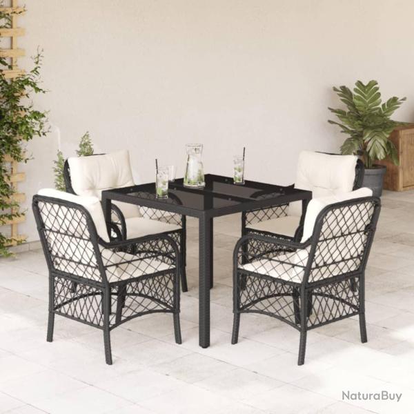 Ensemble � manger de jardin coussins 5pcs Noir R�sine tress�e