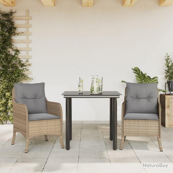 Ensemble � manger de jardin et coussins 3 pcs Beige poly rotin