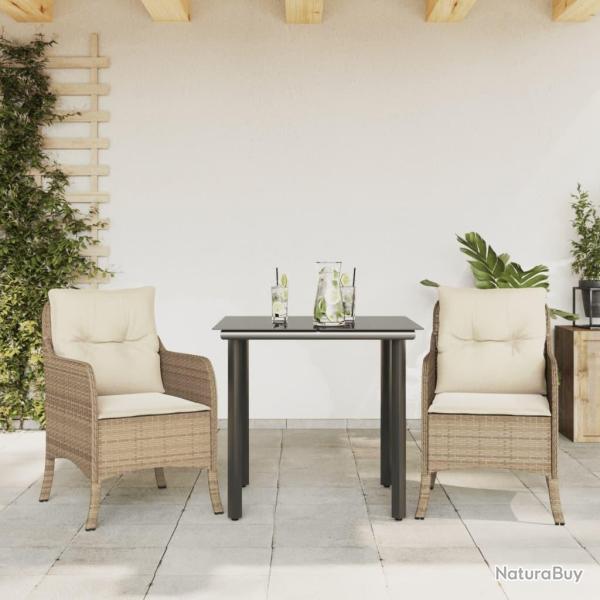 Ensemble � manger de jardin et coussins 3 pcs Beige poly rotin