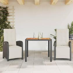 Ensemble de bistro 3 pcs avec coussins noir r&eacute;sine tress&eacute;e