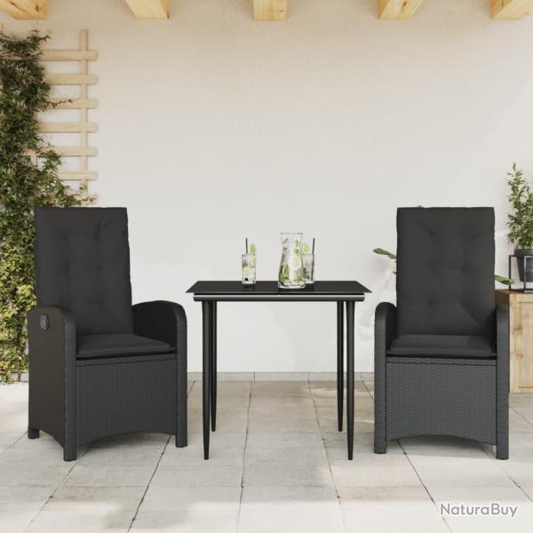 Ensemble � manger de jardin avec coussins 3 pcs Noir