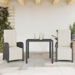 Ensemble de bistro 3 pcs avec coussins noir r&eacute;sine tress&eacute;e