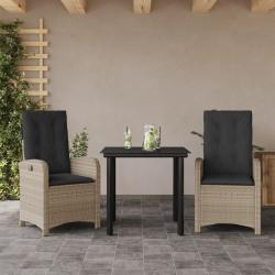 Ensemble &agrave; manger de jardin 3pcs coussins gris clair poly rotin