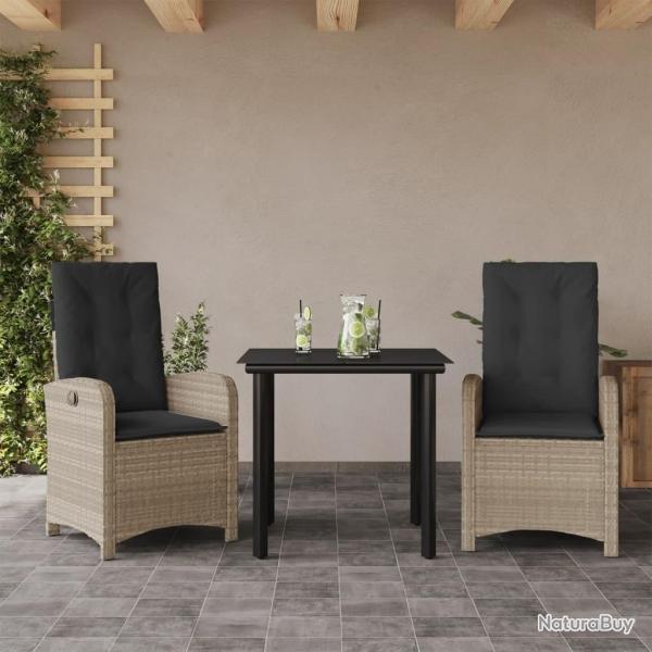Ensemble � manger de jardin 3pcs coussins gris clair poly rotin