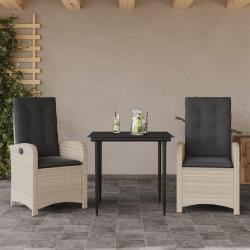 Ensemble &agrave; manger de jardin 3pcs coussins gris clair poly rotin
