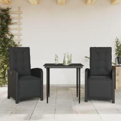 Ensemble de bistro 3 pcs avec coussins noir r&eacute;sine tress&eacute;e