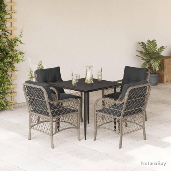 Ensemble � manger de jardin et coussins 5 pcs gris clair rotin