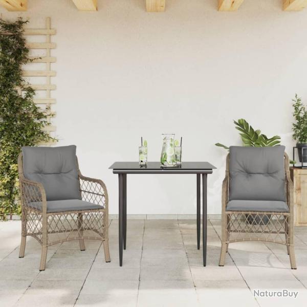 Ensemble de bistro 3 pcs coussins m�lange beige r�sine tress�e