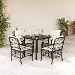 Ensemble &agrave; manger de jardin 5 pcs et coussins marron poly rotin