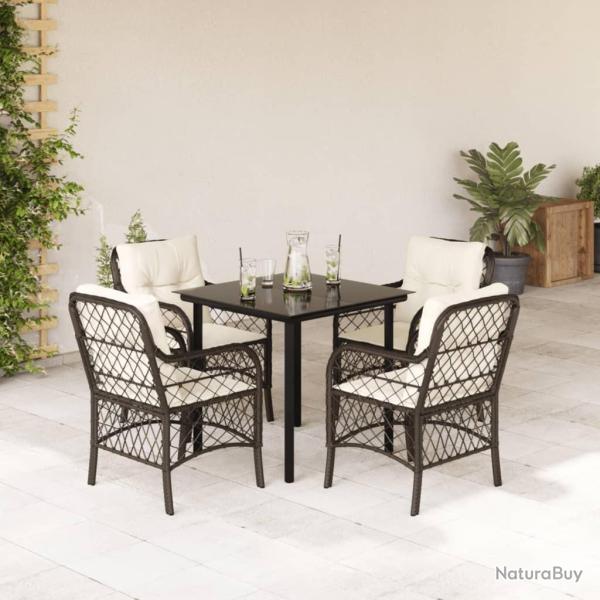 Ensemble � manger de jardin 5 pcs et coussins marron poly rotin