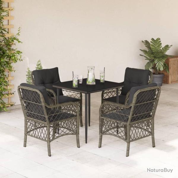Ensemble � manger de jardin 5 pcs coussins gris r�sine tress�e
