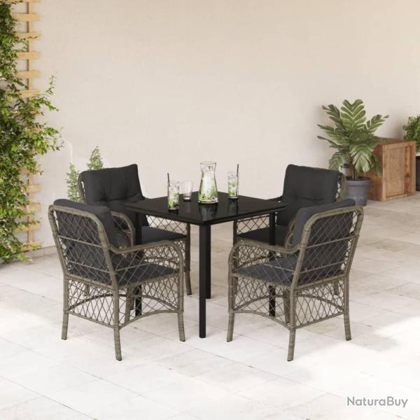 Ensemble � manger de jardin 5 pcs coussins gris r�sine tress�e
