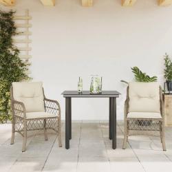 Ensemble de bistro 3 pcs avec coussins beige r&eacute;sine tress&eacute;e