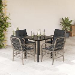Ensemble &agrave; manger de jardin et coussins 5 pcs gris clair rotin