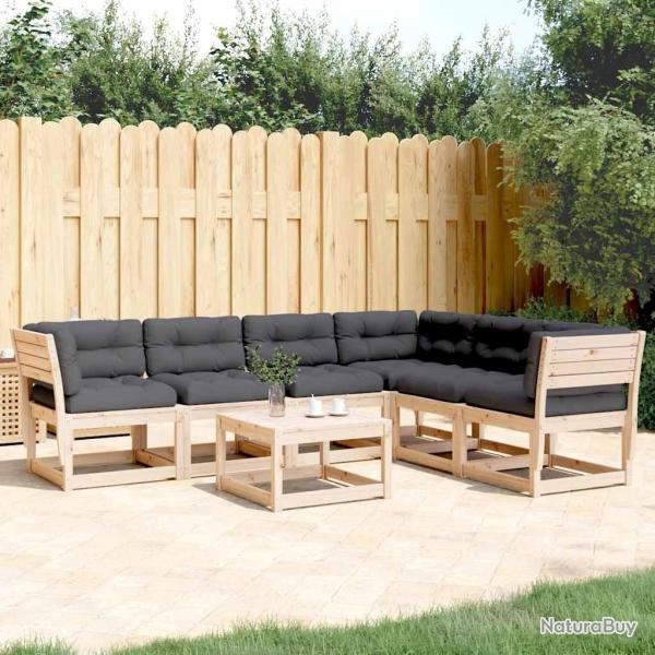 Salon de jardin 6 pcs avec coussins bois de pin massif