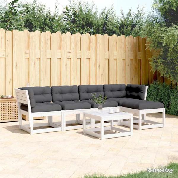 Salon de jardin 5 pcs avec coussins blanc bois massif de pin