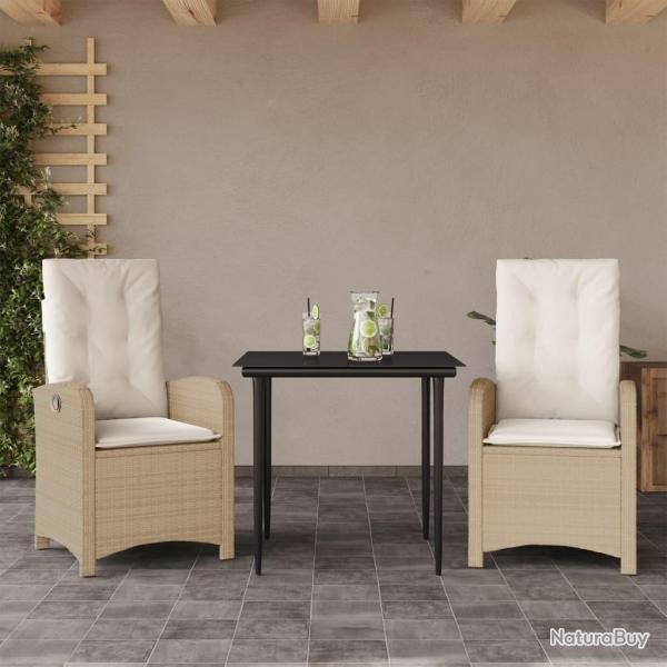 Ensemble � manger de jardin et coussins 3 pcs Beige poly rotin
