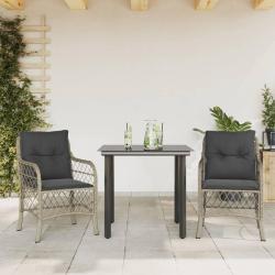 Ensemble de bistro 3 pcs et coussins gris clair r&eacute;sine tress&eacute;e
