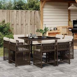 Ensemble &agrave; manger de jardin et coussins 9 pcs marron poly rotin