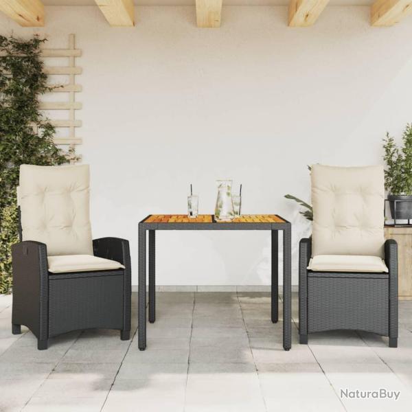 Ensemble � manger de jardin avec coussins 3 pcs Noir