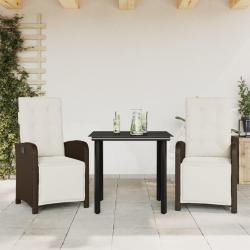 Ensemble de bistro 3 pcs avec coussins marron r&eacute;sine tress&eacute;e