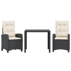 Ensemble &agrave; manger de jardin avec coussins 3 pcs Noir