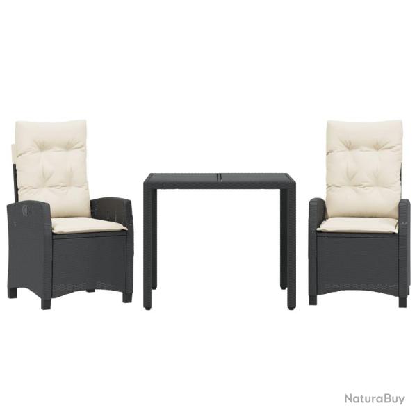 Ensemble � manger de jardin avec coussins 3 pcs Noir