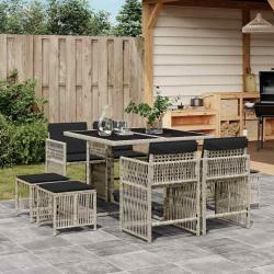 Ensemble &agrave; manger de jardin et coussins 9 pcs gris clair rotin