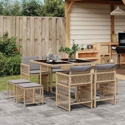 Ensemble &agrave; manger de jardin et coussins 9 pcs m&eacute;lange beige