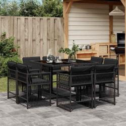 Ensemble &agrave; manger de jardin 9pcs coussins noir r&eacute;sine tress&eacute;e