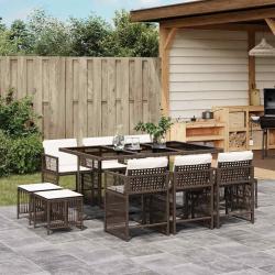 Ensemble &agrave; manger de jardin et coussins 11 pcs marron rotin