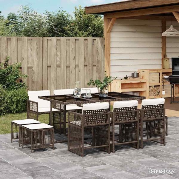 Ensemble � manger de jardin et coussins 11 pcs marron rotin