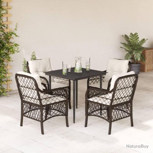 Ensemble � manger de jardin 5 pcs et coussins marron poly rotin