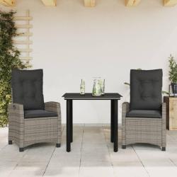 Ensemble &agrave; manger de jardin 3 pcs coussins gris r&eacute;sine tress&eacute;e