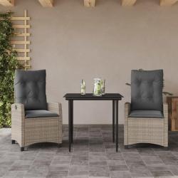 Ensemble &agrave; manger de jardin 3pcs coussins gris clair poly rotin